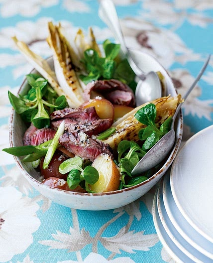 Warm potato, chicory and steak salad