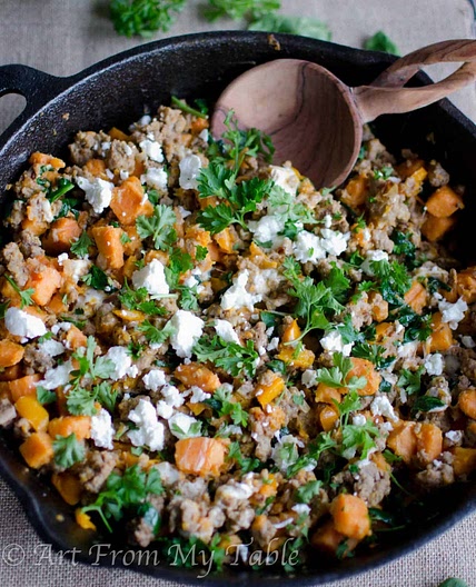 Turkey Skillet Dinner with Sweet Potatoes and Kale