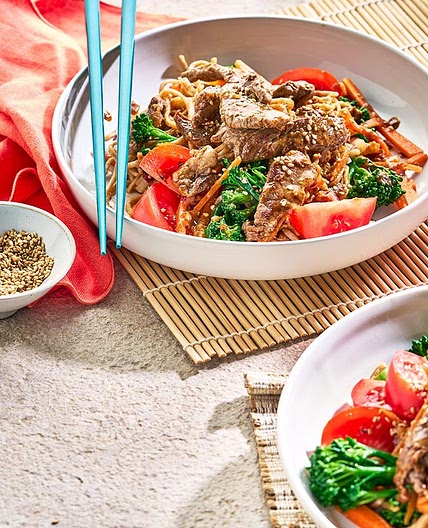 Miso steak with noodle salad