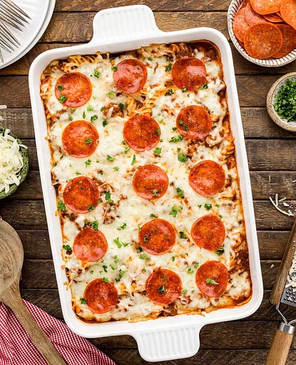 Sausage and Pepperoni Pizza Casserole