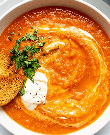 Creamy Roasted Sweet Potato and Red Pepper Soup