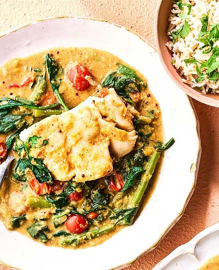 Curried bean & coconut cod