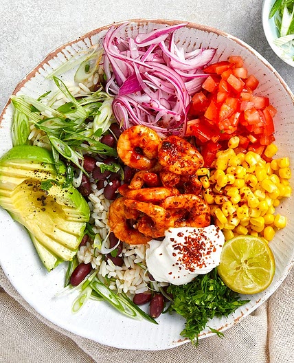 Chipotle & lime prawn burrito bowls