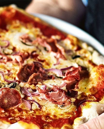 Salami and mushroom pizza