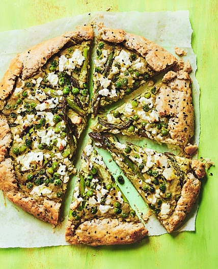 Spring vegetable, feta and miso-sesame galette