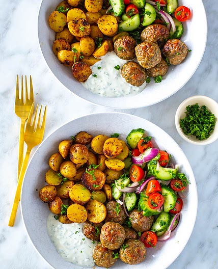 Baked Greek Meatballs with Tzatziki