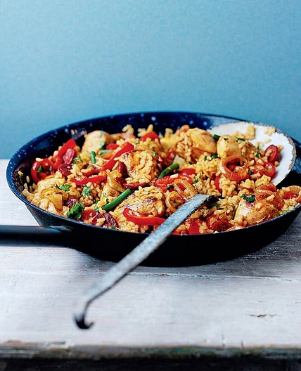Chicken and chorizo paella
