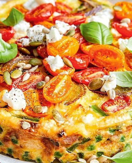Healthy spring vegetable and goat's cheese frittata recipe