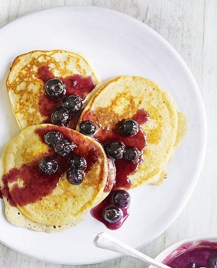 Ricotta and buttermilk pancakes with blueberry and orange butter