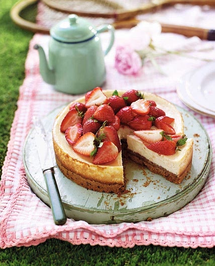 Strawberry and vanilla baked cheesecake