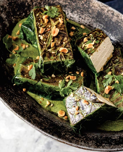 Jerk Tofu Wrapped in Collard Leaves