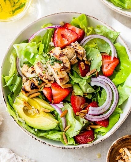 Grilled Chicken Salad with Strawberries, Avocado and Citrus Dressing