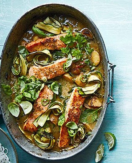 One-pan Thai green salmon