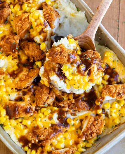Mashed Potato Casserole with Crispy Chicken