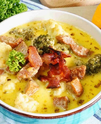 Broccoli Cauliflower Cheese Soup with Sausage