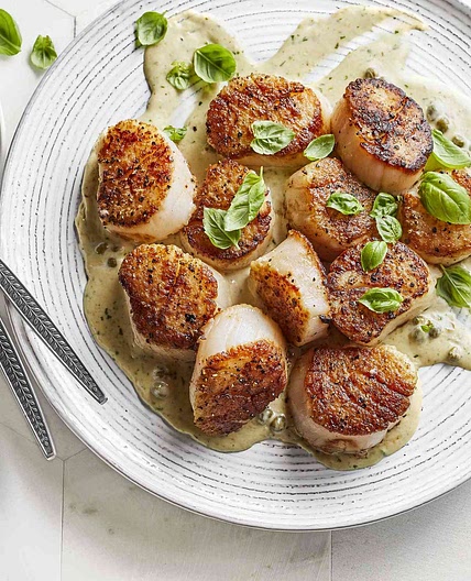 Scallops with Pesto Cream Sauce