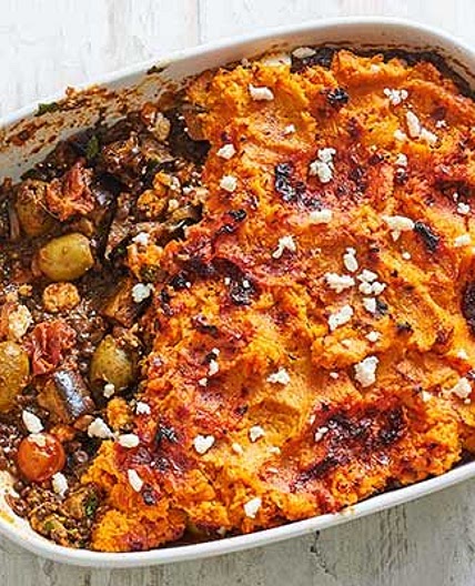 Spicy harissa aubergine pie