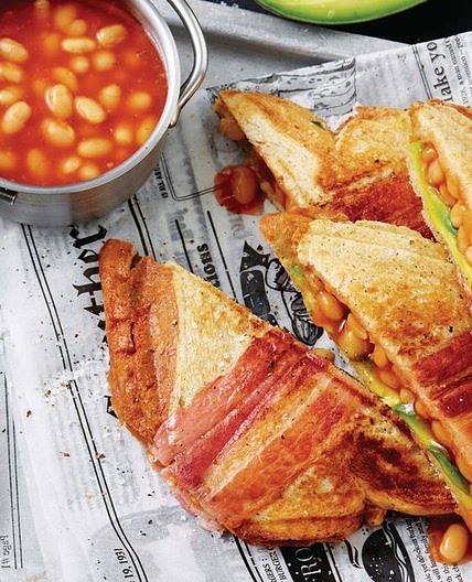 Baked bean and avocado jaffles with crispy bacon recipe