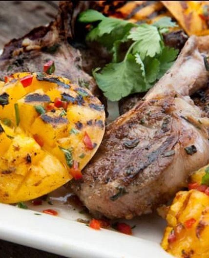 BBQ Mango Cheeks with Lamb recipe