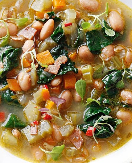 Pancetta and borlotti bean soup with toasts