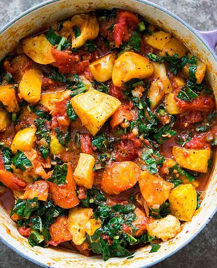 Roasted Root Vegetables With Tomatoes and Kale