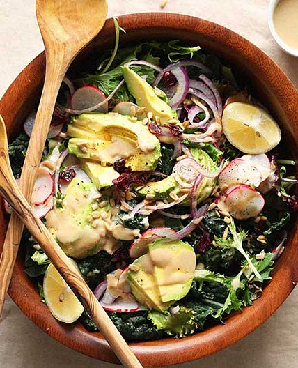 5-Minute Green Salad with No-Mix Tahini Dressing