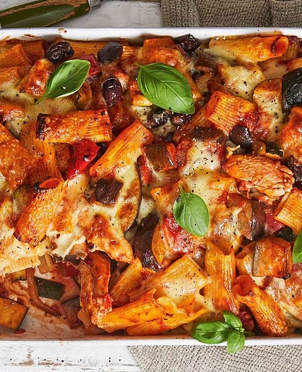 Chicken and ratatouille pasta bake recipe