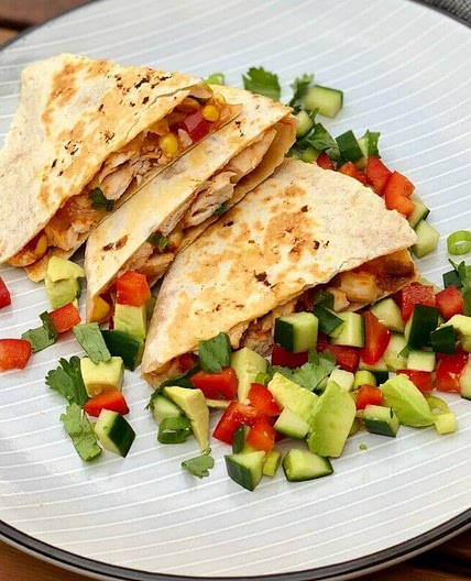 Chicken and Corn Quesadilla with Avocado Salsa