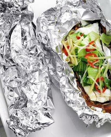 Steamed fish & pak choi parcels