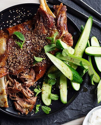 Slow-roasted lamb shoulder, zaatar and tahini yoghurt