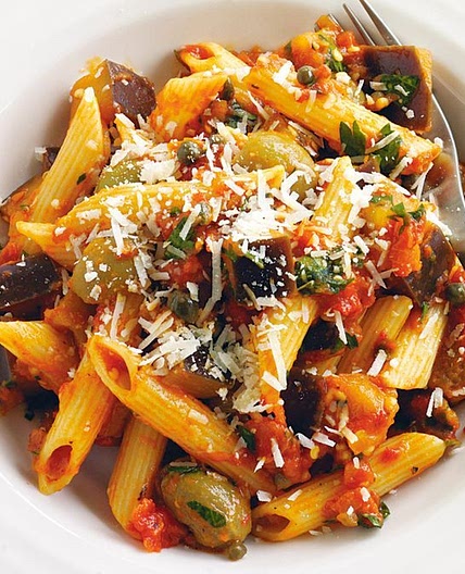 Penne with eggplant caponata