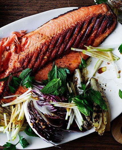 Ocean trout with apple, parsley and autumn leaves