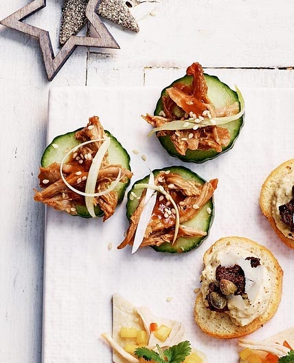 Hoisin duck on cucumber