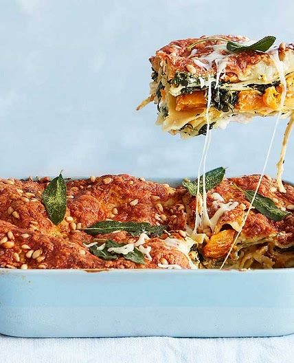 Caramelised squash & spinach lasagne