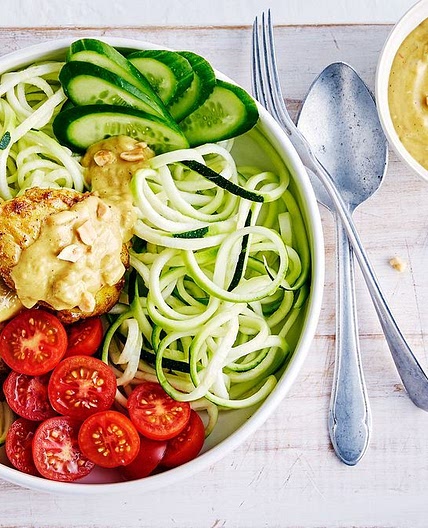 Keto satay chicken bowl with zoodle salad recipe
