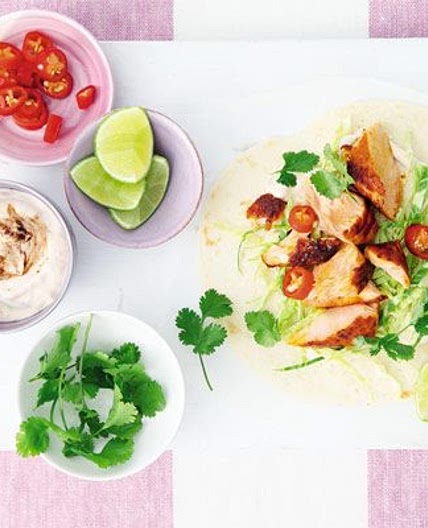 Grilled salmon tacos with chipotle lime yogurt