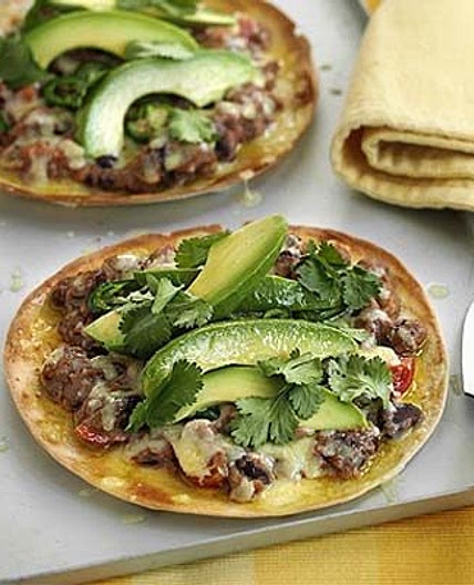Spicy bean & avocado tostados