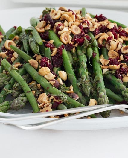 Asparagus and beans with hazelnut cranberry dressing