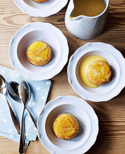 Pineapple puddings with custard