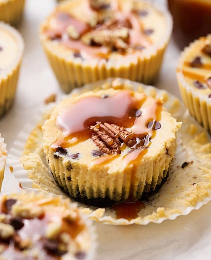 Mini Salted Caramel Chocolate Chip Cheesecakes