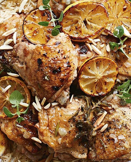 Garlic, lemon and herb chicken with lemony rice