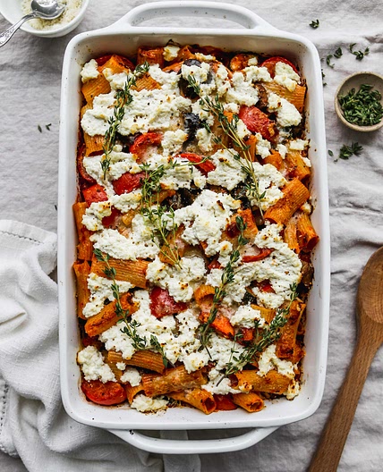 Eggplant Pasta Bake With Tomato & Zucchini