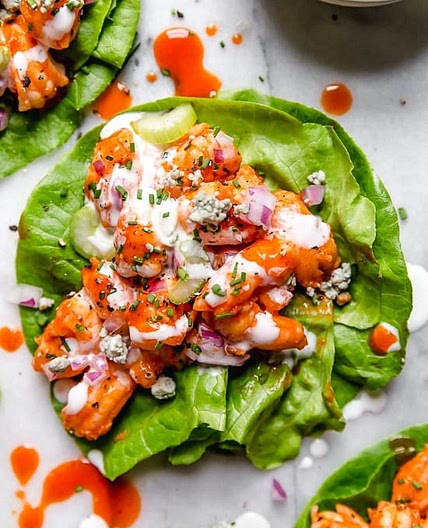 Buffalo Shrimp Lettuce Wraps