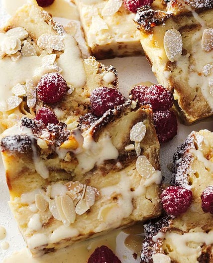 Almond croissant pudding with creme anglaise