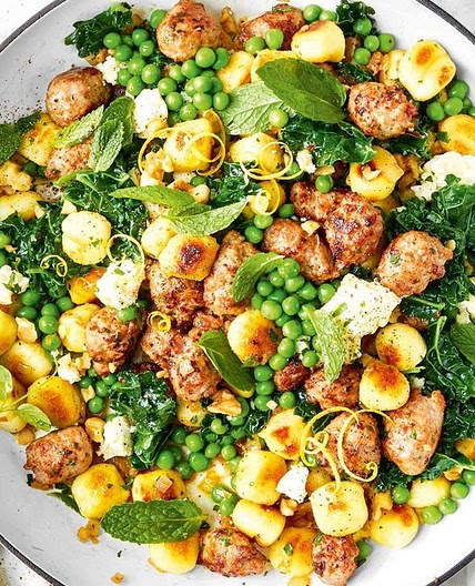 Gnocchi with Cheat's Meatballs, Pea and Mint recipe