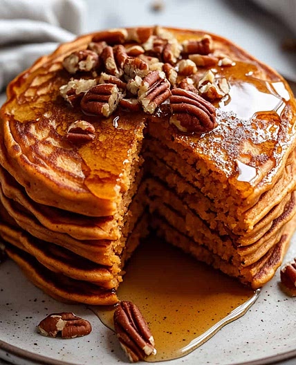 Vegan Sweet Potato Pancakes with Maple Pecan Crumble