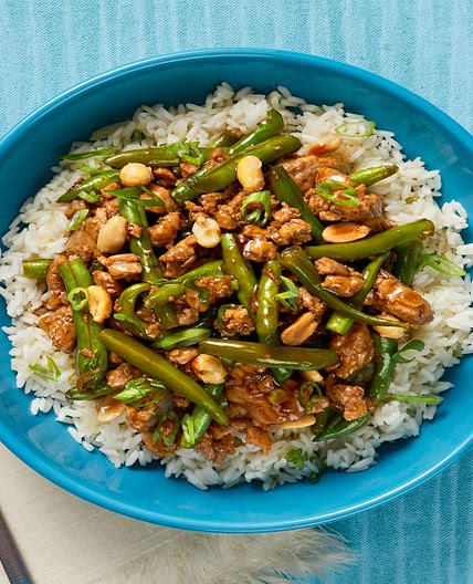 Szechuan Pork & Green Bean Stir-Fry with Peanuts & Jasmine Rice