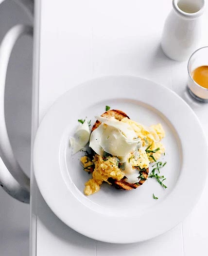 Eggs on toast with Asiago