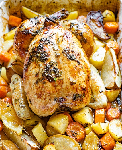 ROASTED LEMON THYME CHICKEN AND ROOT VEGETABLES