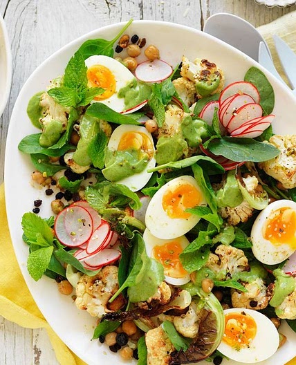 Roast Cauliflower and Egg Salad with Avocado Dressing recipe